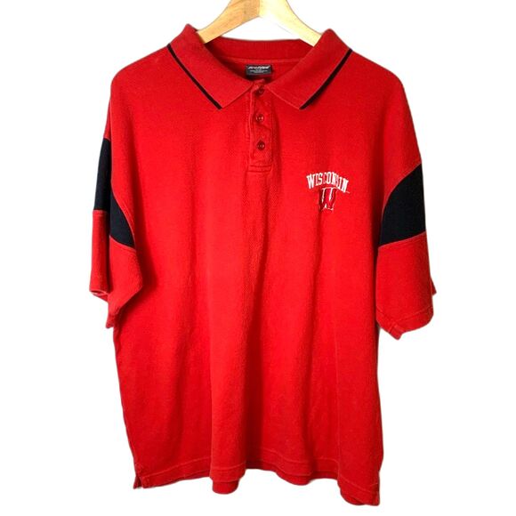 Wisconsin Badgers ProEdge Red With Black Details Short Sleeve Polo Shirt Size XL - Picture 2 of 14